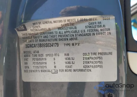 2009 Chevrolet Hhr Ls z USA, uszkodzony, nr VIN 3GNCA13B89S634179